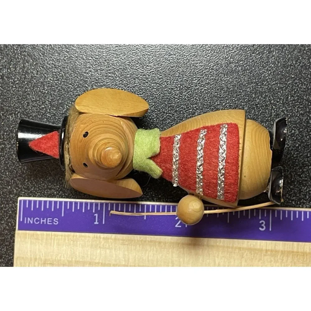 Vintage Lot of 6 Wooden Christmas Ornaments Elephant Airplane Bear Clown‎ Sled